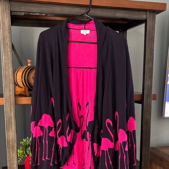 Crown & Ivy Blue  and Pink Flamingo Sweater open cardigan - Picture 2 of 5